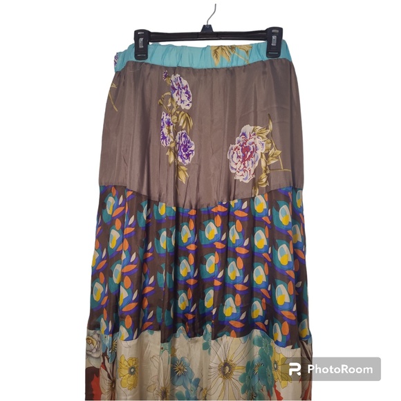 Johnny Was 100% Silk Boho Maxi Floral Skirt w/ Silk Lining Size Large - Picture 9 of 13